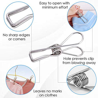 DIRECT FROM FACTORY Stainless Steel Pegs (Pack of 80) – 5.5x1.3x2.5 cm, Metal Hanging Clips for Clothes, Towels, Socks, Pictures, Paper – Heavy Duty, Windproof, Multipurpose Wire Pins for Laundry