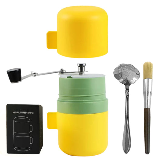DIRECT FROM FACTORY Coffee Grinder Set with Flower Spoon & Brush, Stainless Steel & Ceramic Burr - Portable Coffee Bean Grinder - Manual Hand for French Press, Drip & Espresso