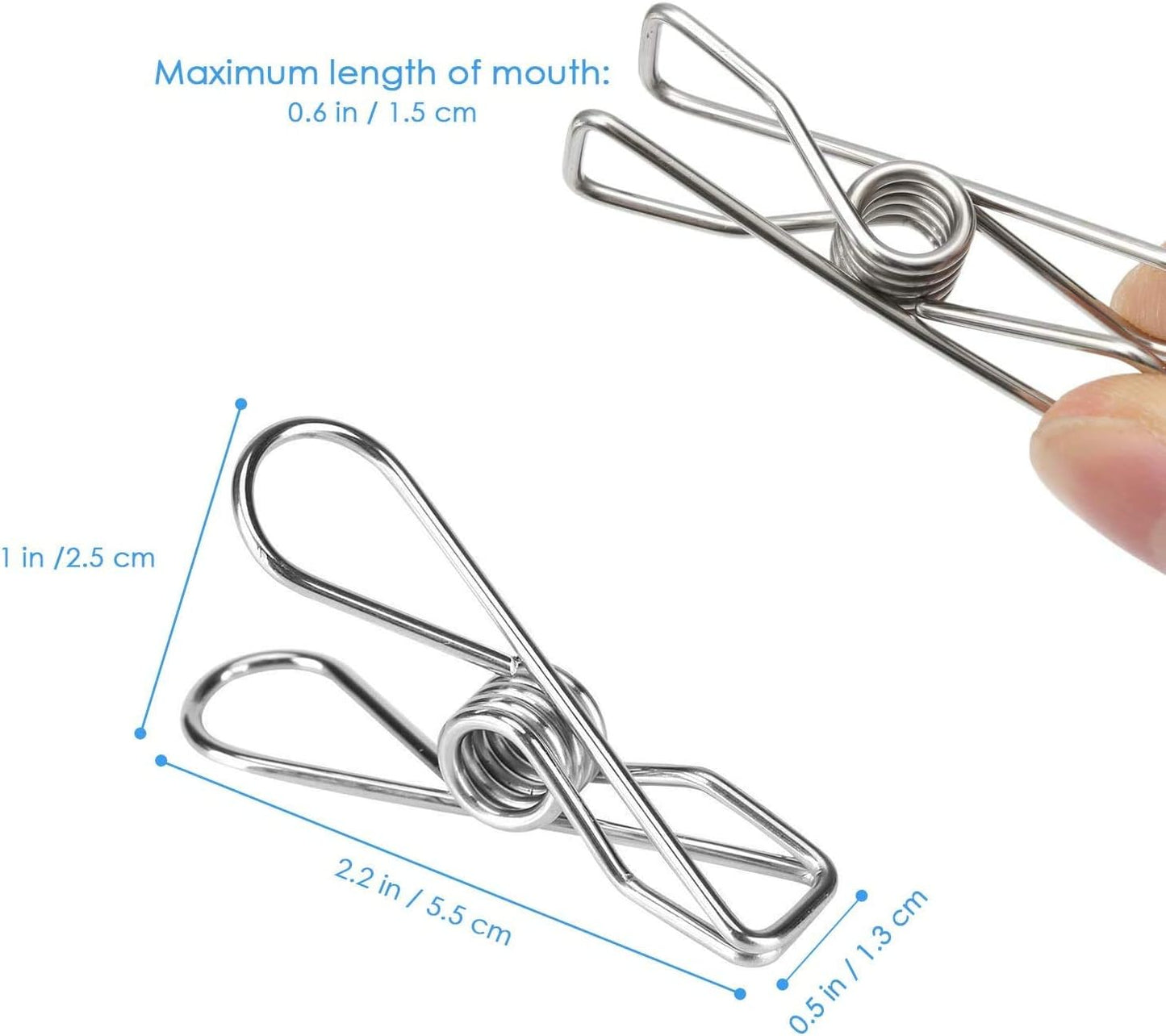 316 Marine Grade Stainless Steel Pegs (Pack of 40), 5.5x1.3x2.5 cm, 1.7mm thickness Multipurpose Wire Pins, Metal Hanging Clips for Laundry, Clothes, Towels, Socks, Pictures, Paper