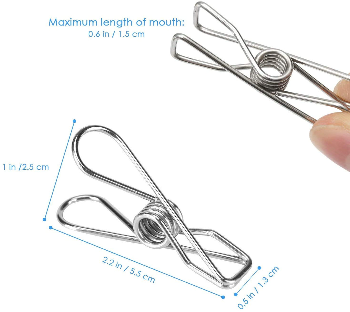 316 Marine Grade Stainless Steel Pegs (Pack of 40), 5.5x1.3x2.5 cm, 1.7mm thickness Multipurpose Wire Pins, Metal Hanging Clips for Laundry, Clothes, Towels, Socks, Pictures, Paper