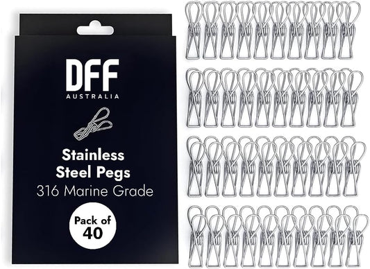 316 Marine Grade Stainless Steel Pegs (Pack of 40), 5.5x1.3x2.5 cm, 1.7mm thickness Multipurpose Wire Pins, Metal Hanging Clips for Laundry, Clothes, Towels, Socks, Pictures, Paper
