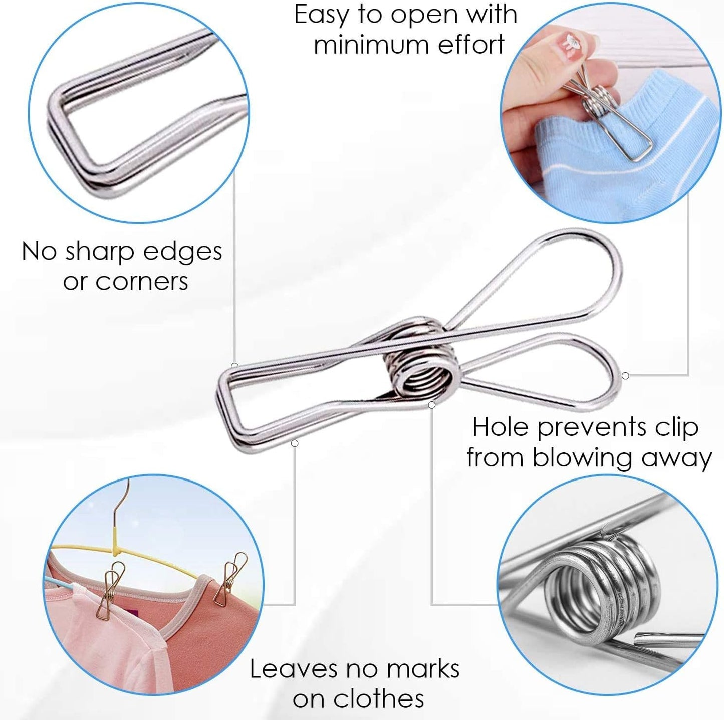 316 Marine Grade Stainless Steel Pegs (Pack of 40), 5.5x1.3x2.5 cm, 1.7mm thickness Multipurpose Wire Pins, Metal Hanging Clips for Laundry, Clothes, Towels, Socks, Pictures, Paper