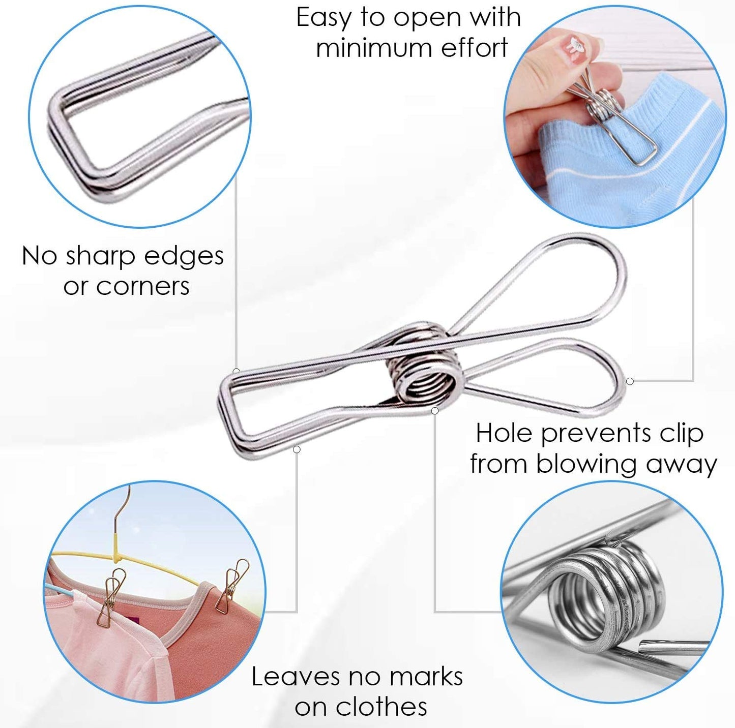 316 Marine Grade Stainless Steel Pegs (Pack of 40), 5.5x1.3x2.5 cm, 1.7mm thickness Multipurpose Wire Pins, Metal Hanging Clips for Laundry, Clothes, Towels, Socks, Pictures, Paper