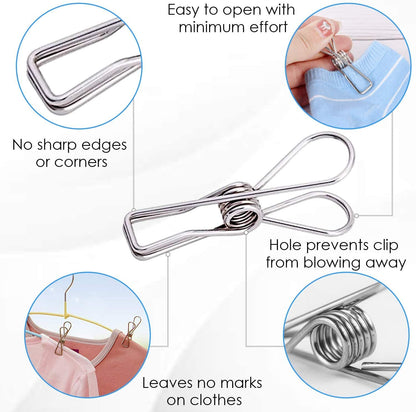 316 Marine Grade Stainless Steel Pegs (Pack of 40), 5.5x1.3x2.5 cm, 1.7mm thickness Multipurpose Wire Pins, Metal Hanging Clips for Laundry, Clothes, Towels, Socks, Pictures, Paper