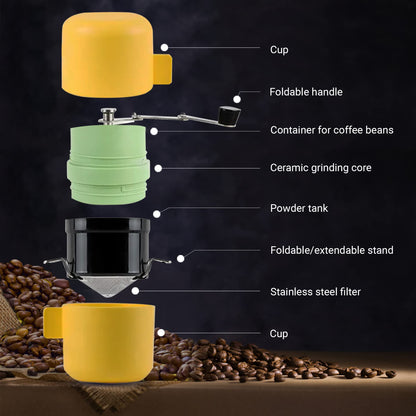 DIRECT FROM FACTORY Coffee Grinder Set with Flower Spoon & Brush, Stainless Steel & Ceramic Burr - Portable Coffee Bean Grinder - Manual Hand for French Press, Drip & Espresso