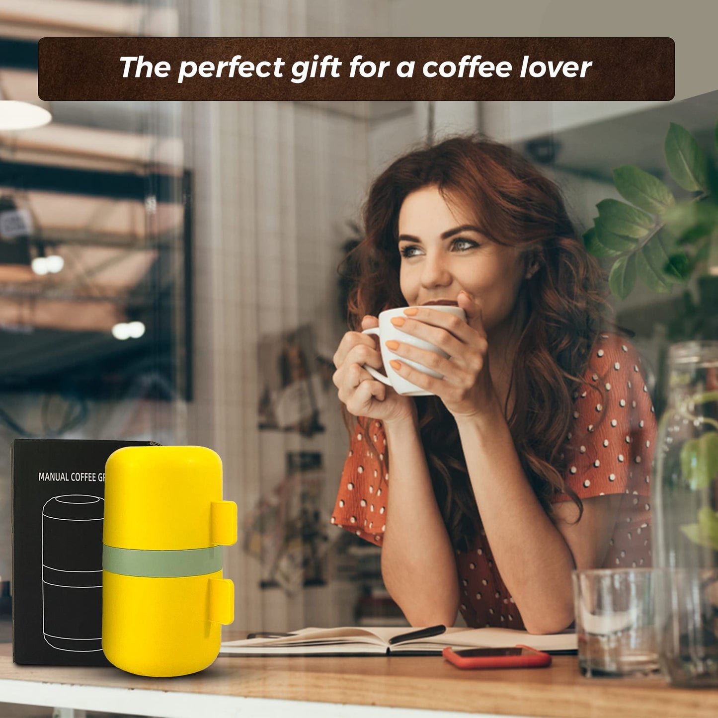 DIRECT FROM FACTORY Coffee Grinder Set with Flower Spoon & Brush, Stainless Steel & Ceramic Burr - Portable Coffee Bean Grinder - Manual Hand for French Press, Drip & Espresso