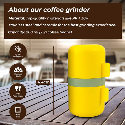 DIRECT FROM FACTORY Coffee Grinder Set with Flower Spoon & Brush, Stainless Steel & Ceramic Burr - Portable Coffee Bean Grinder - Manual Hand for French Press, Drip & Espresso