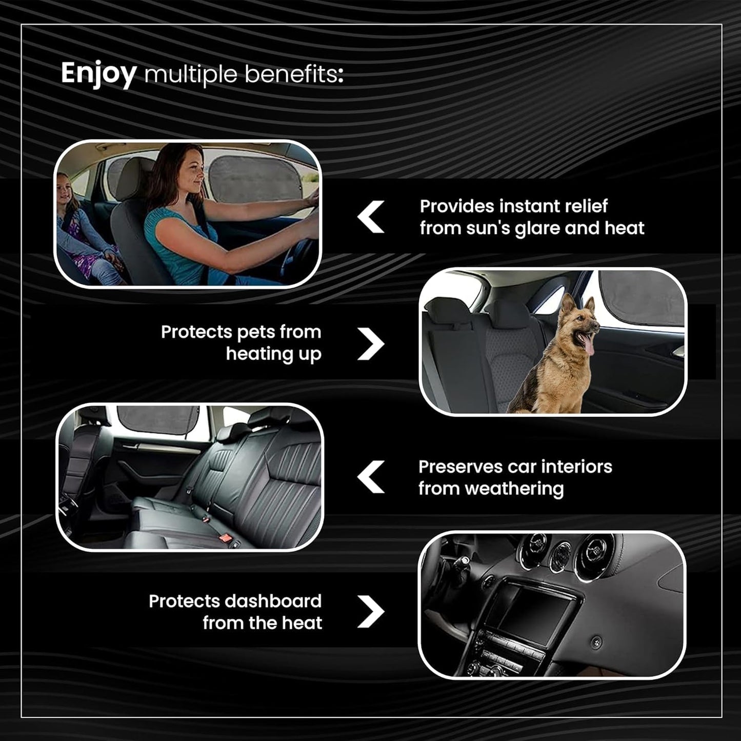 Direct From Factory Car Window Sun Shade (4 Pack) - 20"x12" (50x30cm) Storage Pouch Included - Cling Sunshade for Car Side Windows - Sun, Glare & UV Rays Protection for Baby, Child - Easy Installation