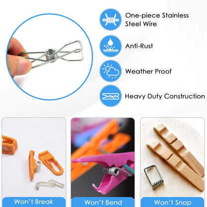 316 Marine Grade Stainless Steel Pegs (Pack of 40), 5.5x1.3x2.5 cm, 1.7mm thickness Multipurpose Wire Pins, Metal Hanging Clips for Laundry, Clothes, Towels, Socks, Pictures, Paper
