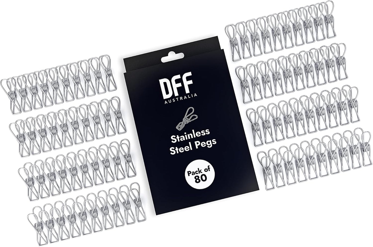 Stainless Steel Pegs (Pack of 80) – 5.5x1.3x2.5 cm, Metal Hanging Clips for Clothes, Towels, Socks, Pictures, Paper – Heavy Duty, Windproof, Multipurpose Wire Pins for Laundry