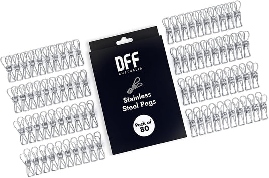 DIRECT FROM FACTORY Stainless Steel Pegs (Pack of 80) – 5.5x1.3x2.5 cm, Metal Hanging Clips for Clothes, Towels, Socks, Pictures, Paper – Heavy Duty, Windproof, Multipurpose Wire Pins for Laundry