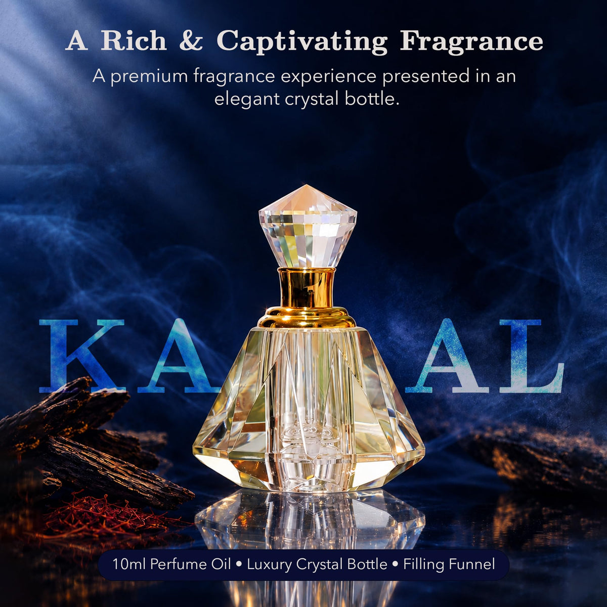 Vegan Perfume Oil with Luxury Crystal Bottle Gift Set - 10ml, Alcohol-free and Long Lasting Fine Fragrance, Premium Perfume for Men, Women and Unisex - KAAL