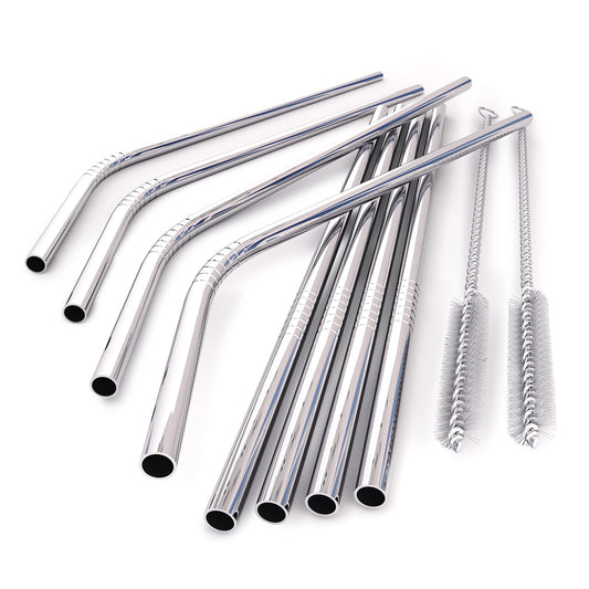 Set of 8 Reusable Stainless Steel Straws, 8.5" (6mm x 215mm) - 316 Stainless Steel FDA-Approved, Metal Curved Drinking Straw for Smoothies & Tumblers (4 Straight, 4 Bent, 2 Brush)