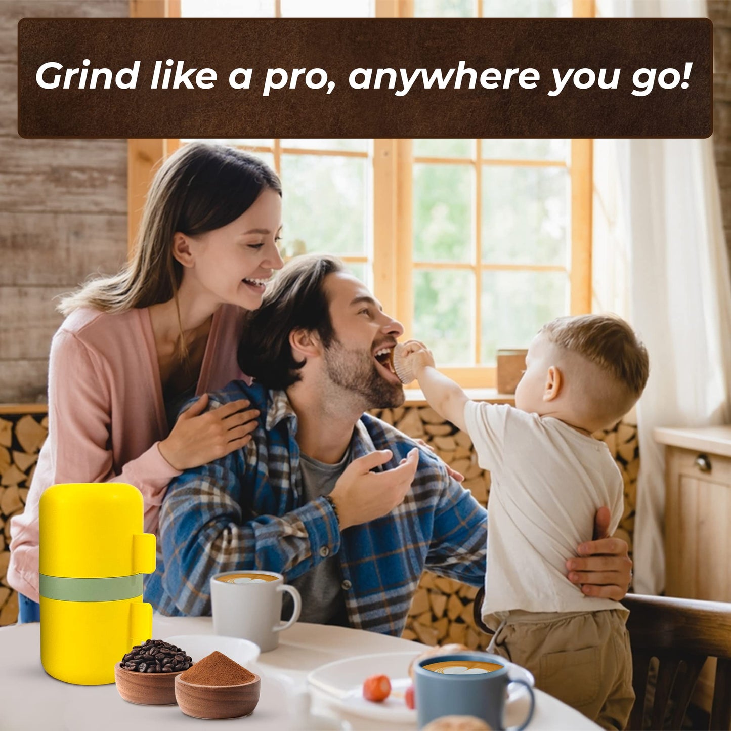 DIRECT FROM FACTORY Coffee Grinder Set with Flower Spoon & Brush, Stainless Steel & Ceramic Burr - Portable Coffee Bean Grinder - Manual Hand for French Press, Drip & Espresso
