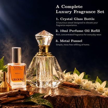 Vegan Perfume Oil with Luxury Crystal Bottle Gift Set - 10ml, Alcohol-free and Long Lasting Fine Fragrance, Premium Perfume for Men, Women and Unisex - KAAL