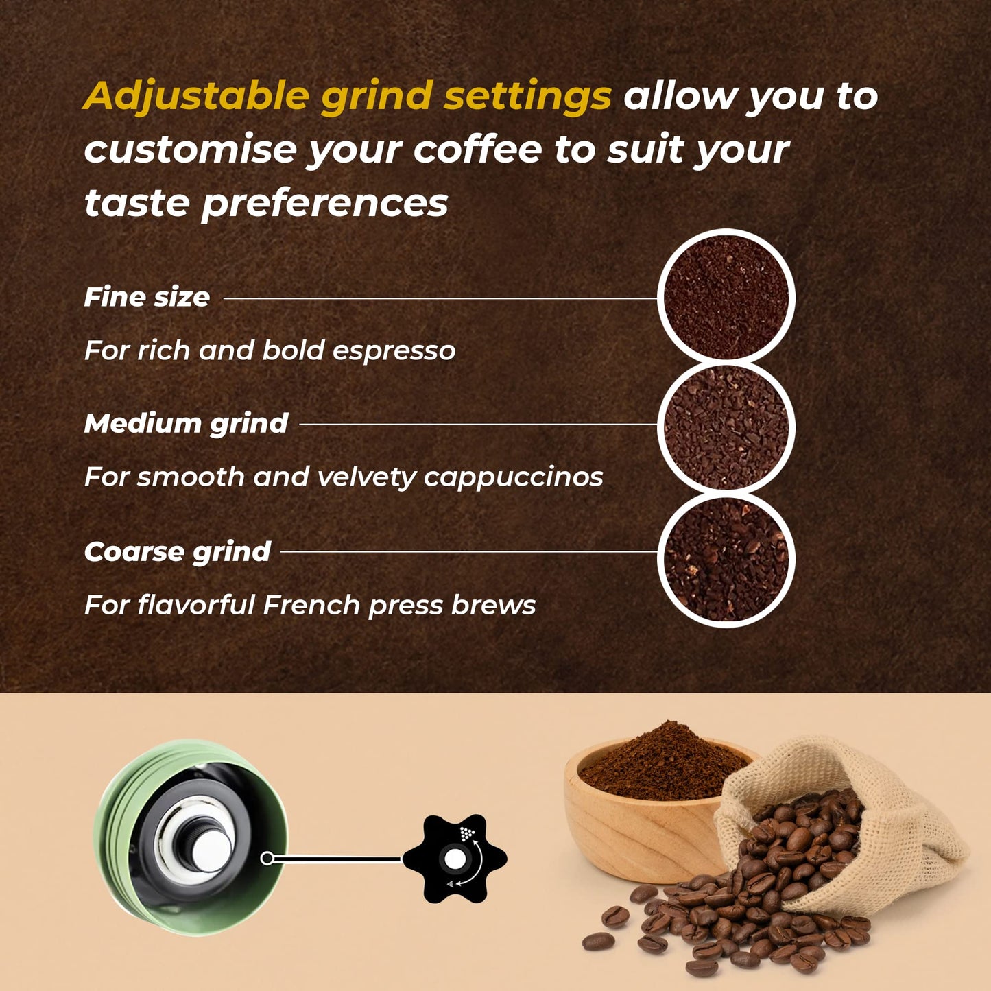 DIRECT FROM FACTORY Coffee Grinder Set with Flower Spoon & Brush, Stainless Steel & Ceramic Burr - Portable Coffee Bean Grinder - Manual Hand for French Press, Drip & Espresso