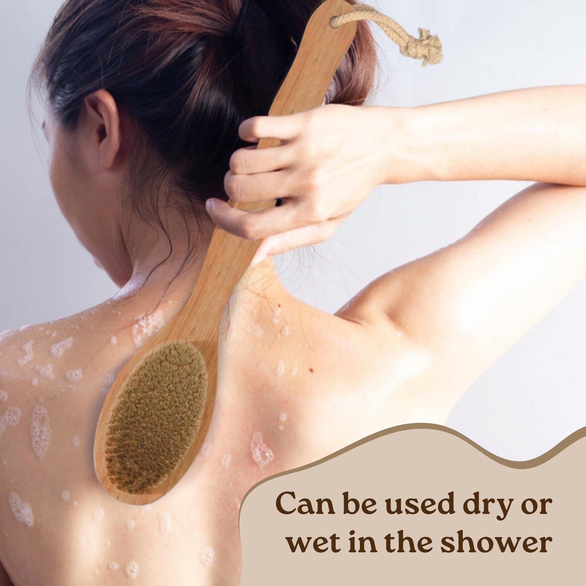 Bamboo body brush for dry or wet shower