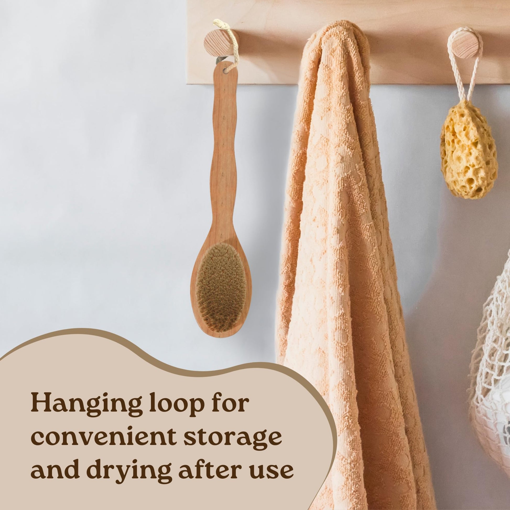 Bamboo body brush with hanging loop